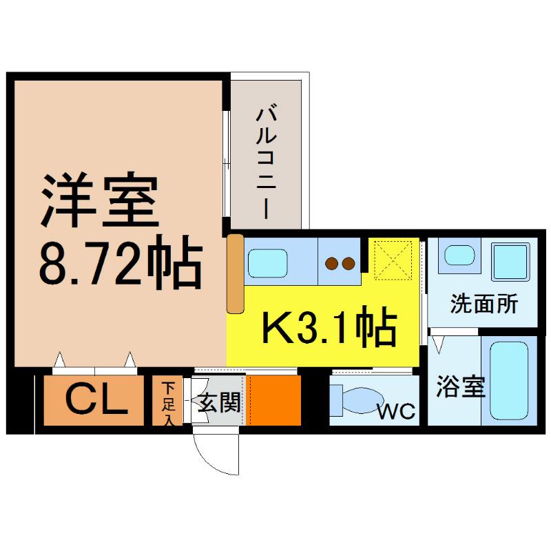 プラシードY´S(1K/7階)の間取り写真