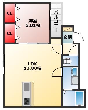ヴィレ堺湊(1LDK/1階)の間取り写真