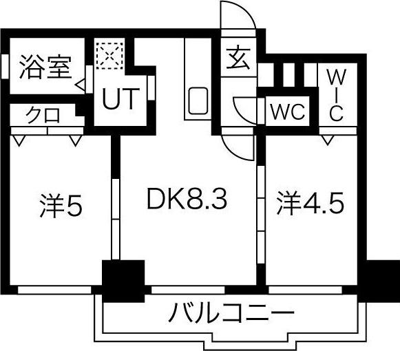 クラッセ近代美術館北(2LDK/8階)の間取り写真