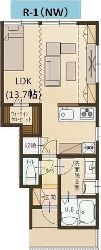 ユーソニアン・長倉(1K/1階)の間取り写真
