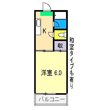 オブジェ12(1K/1階)の間取り写真