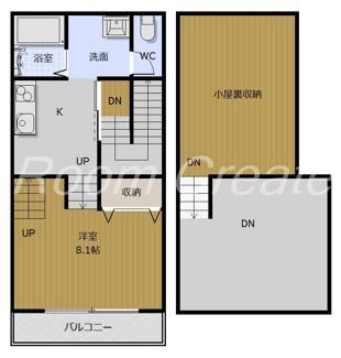 ラ・フェリーチェ B棟(1SK/2階)の間取り写真