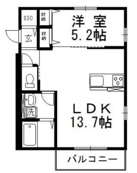 アルカ・ソラーレV(1LDK/1階)の間取り写真