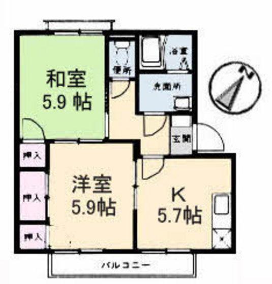 グリーンヒルズ(2K/1階)の間取り写真