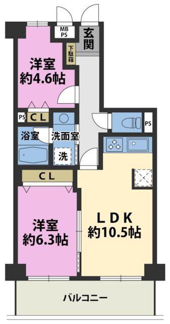 ライオンズガーデン津田沼(2LDK/6階)の間取り写真