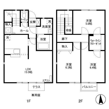 リースランド野高谷 B(3LDK/1階)の間取り写真