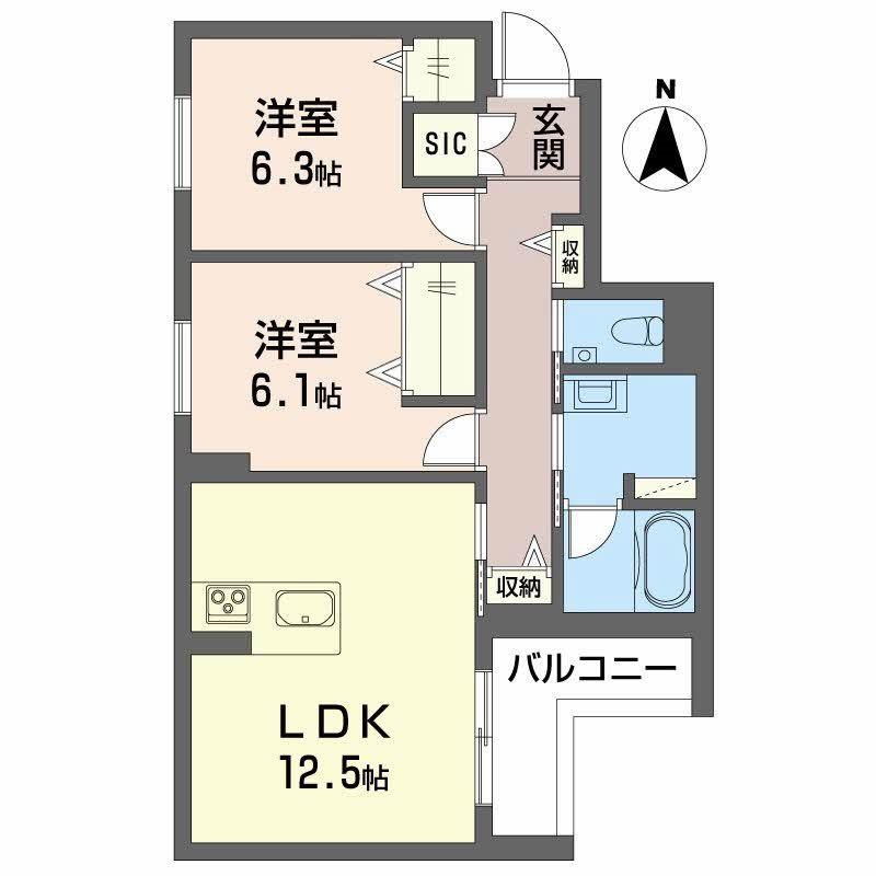 シャーメゾン蟻ケ崎(2LDK/2階)の間取り写真