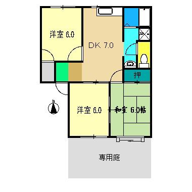 シャラメイ百石 西棟(3DK/1階)の間取り写真
