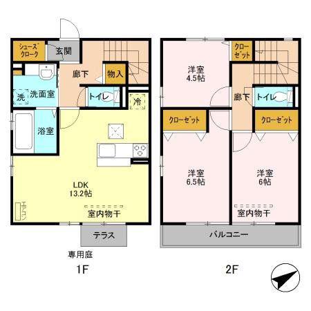 ラルジュ・ヴィオーラ S棟(3LDK/2階)の間取り写真