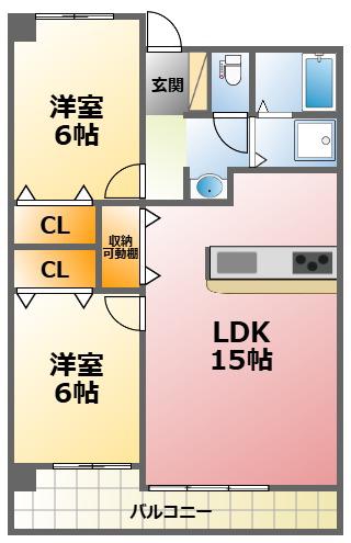 グレースコート西宮(2LDK/2階)の間取り写真