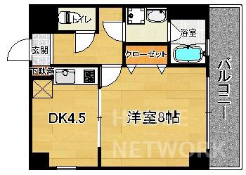 御所西エクセル三宅(1DK/2階)の間取り写真