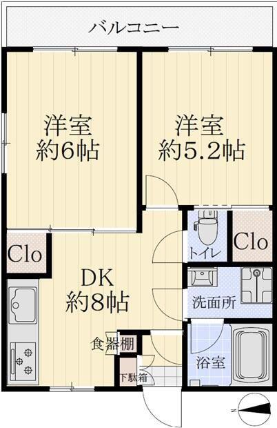 メゾーネ宮崎台(2DK/3階)の間取り写真