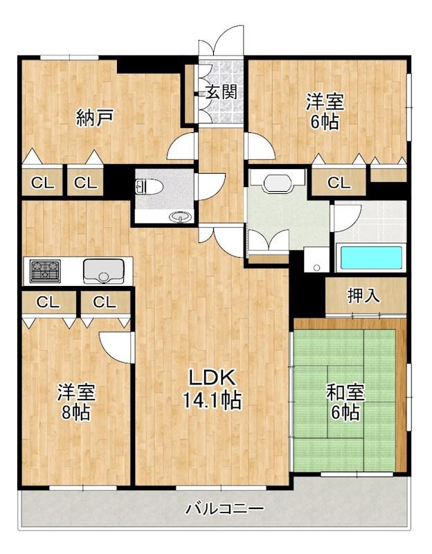 エスリード守山今宿(3SLDK/6階)の間取り写真