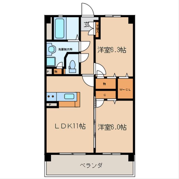 レジデンスソレイユ(2LDK/2階)の間取り写真