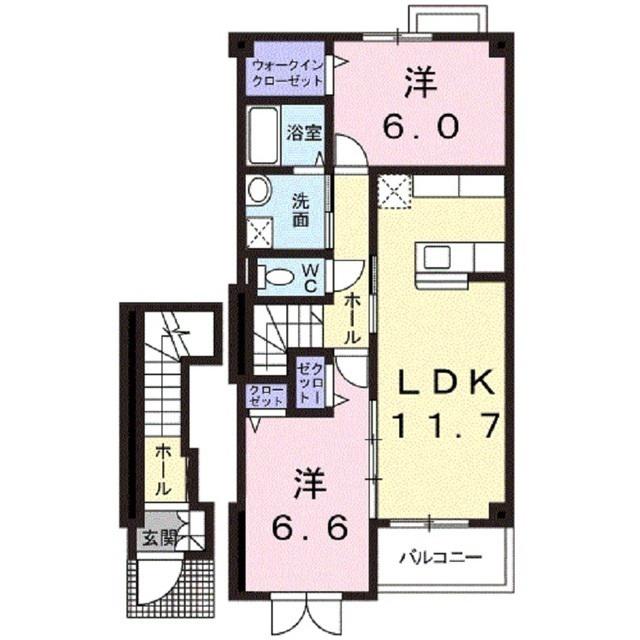 エレガントエコーII(2LDK/2階)の間取り写真