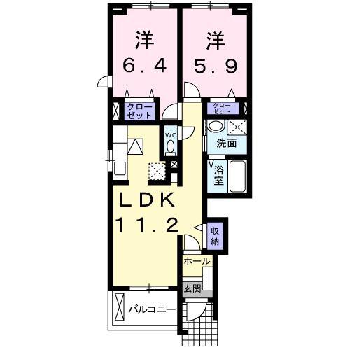 グリッティパレス湘南B(2LDK/1階)の間取り写真