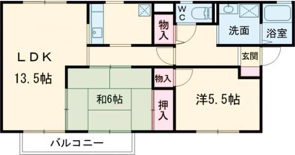 デイスターS棟(2LDK/2階)の間取り写真