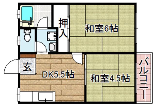 パナハイツ古曽部(2DK/1階)の間取り写真