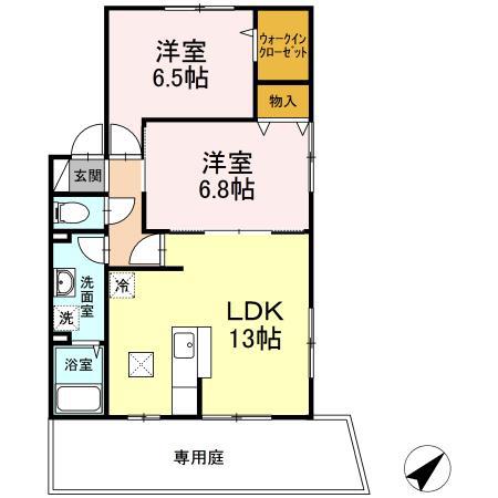 リバティ五日市(2LDK/1階)の間取り写真