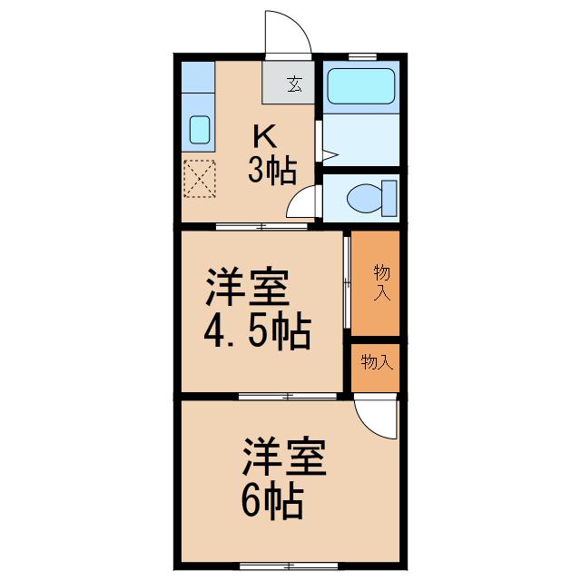 国谷ハイツ(2K/2階)の間取り写真