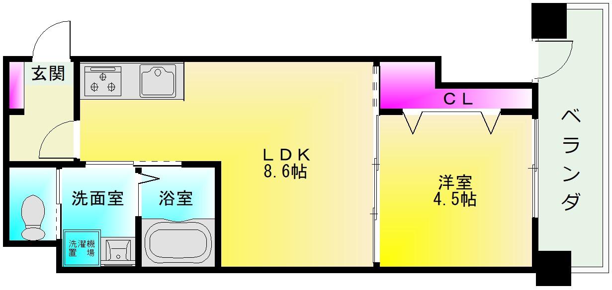 フウキレジデンス山本南(1LDK/8階)の間取り写真