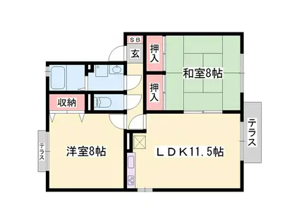 セジュールヒルトップB棟(2LDK/2階)の間取り写真