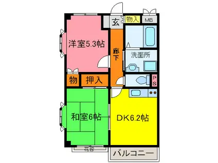 ベルビィ-KENZOU(2DK/3階)の間取り写真
