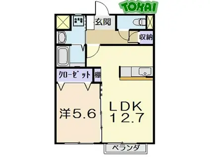 ルーチェ塚本(1LDK/1階)の間取り写真