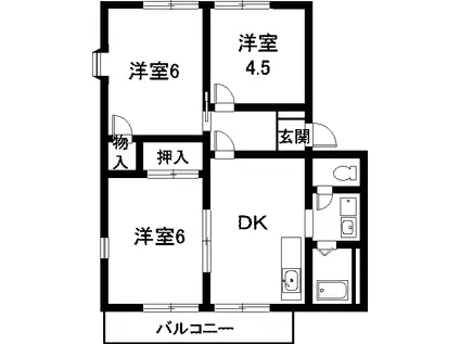 フレグランスとわ(3DK/1階)の間取り写真
