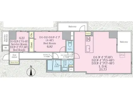 クロスゲート青葉台(2LDK/4階)の間取り写真