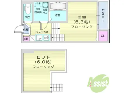 ハーモニーテラス東仙台Ⅶ(ワンルーム/2階)の間取り写真