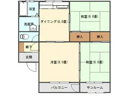 サンプラザ長苗代ID(3DK/1階)の間取り写真