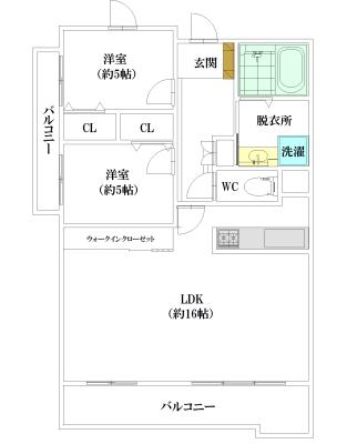 LUXE武庫之荘(2LDK/3階)の間取り写真