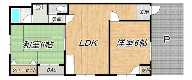 ヴィラ谷町6(2LDK/1階)の間取り写真