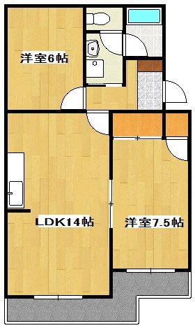 スカイシャトウ城山I(2LDK/4階)の間取り写真