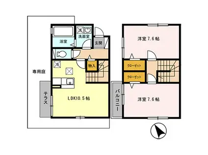 セジュール姫島II(2LDK/1階)の間取り写真