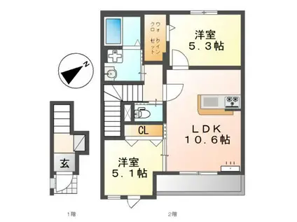 プロスパー(2LDK/2階)の間取り写真