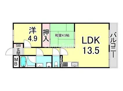 芦屋サウスマンション(2LDK/6階)の間取り写真