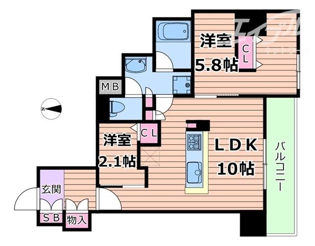 アーバネックス天満橋FRONT(2LDK/4階)の間取り写真