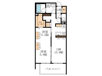 PLUMERIA(2LDK/3階)の間取り写真