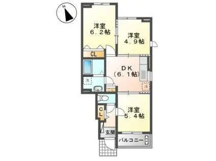 ソレイユ(3DK/1階)の間取り写真