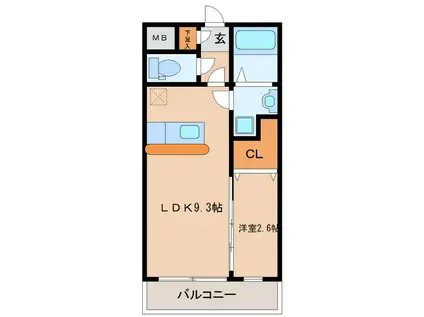 オリンピア長町(1LDK/1階)の間取り写真