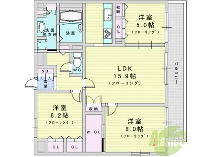 セノアタワー新大阪(3LDK/13階)の間取り写真