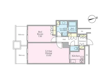 六本木ヒルズレジデンスB(1LDK/22階)の間取り写真