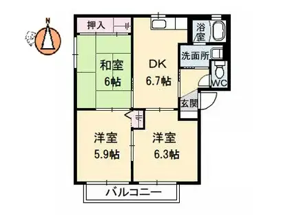シャーメゾンラヴィ E棟(3DK/1階)の間取り写真