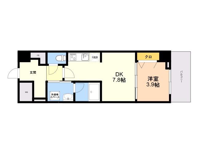 KYOKUYOUモダンベース天神(1DK/3階)の間取り写真