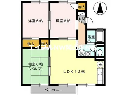 グレースタウン原C棟(3LDK/2階)の間取り写真