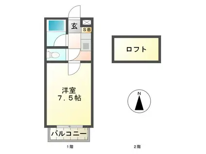 TOWARDS(1K/2階)の間取り写真