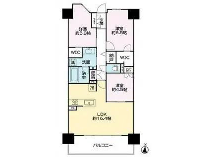 レーベン松本GRIDE(3LDK/14階)の間取り写真