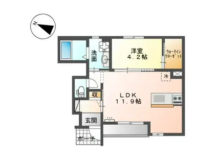 ルシェリアI(1LDK/1階)の間取り写真